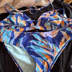 Cupshe Blue and Orange Tropical Bikini
